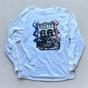 Vintage Y2K Route 66 Long Sleeve Biker Tee flames motorcycle Harley  2000s
